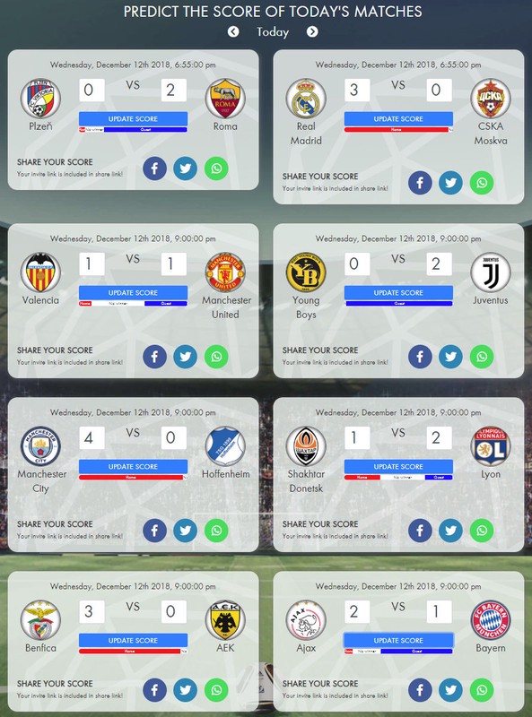 scores of champions league matches today